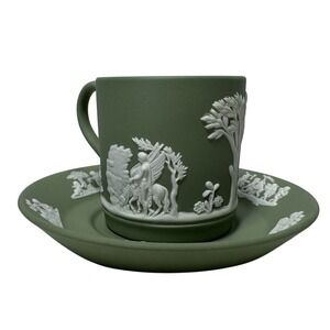 Vintage WEDGWOOD Jasperware Sage Green Demitasse Cup & Saucer